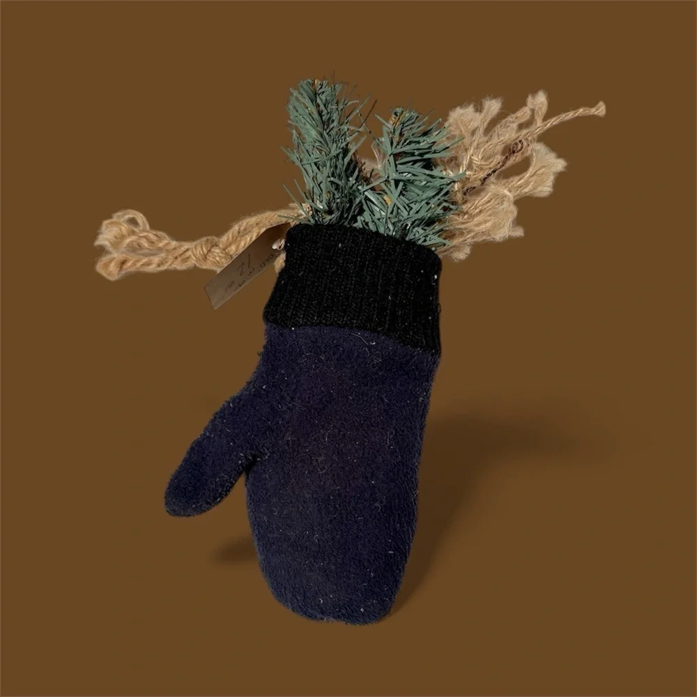 Vintage Handmade Amish Child’s Mitten Christmas Ornament Navy & Black Wool